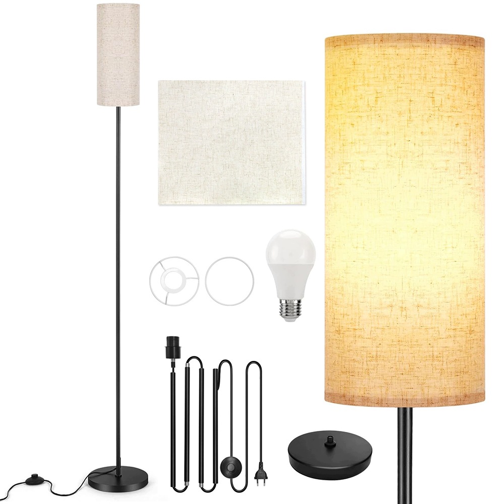 Stojací podlahová lampa 175 cm pro čtení E27 Noční Lampa Lněná Stínidlo
