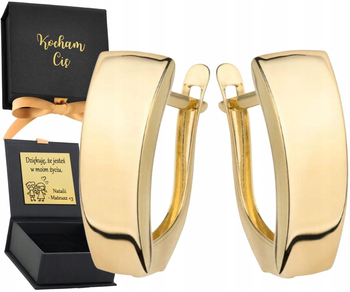 Kolczyki Złote Gładkie Duże Na Angielskim Zapięciu 375 Grawer