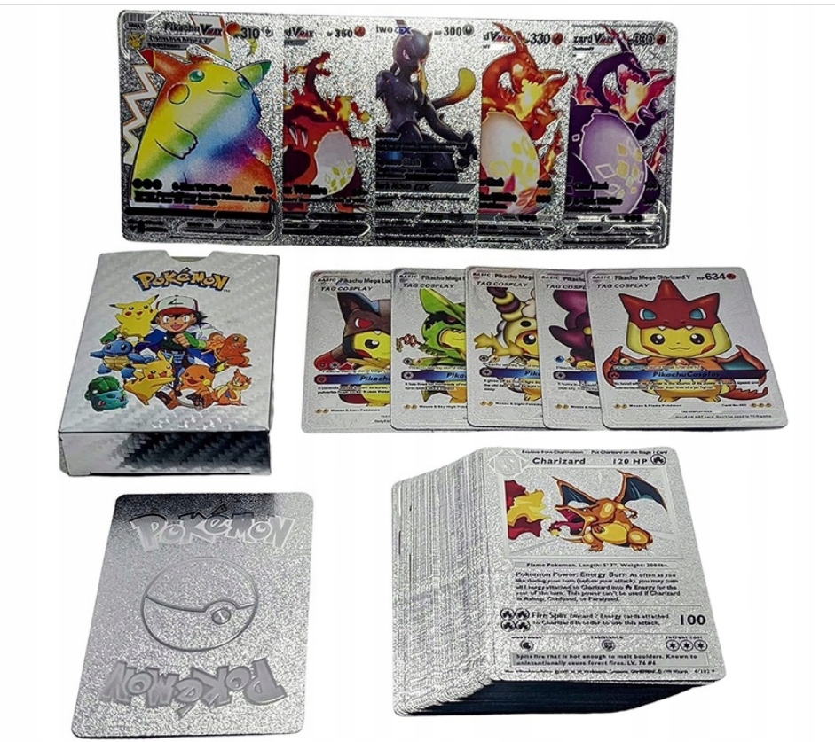 

Kolekcjonerskie Srebne Karty Pokemon 55szt