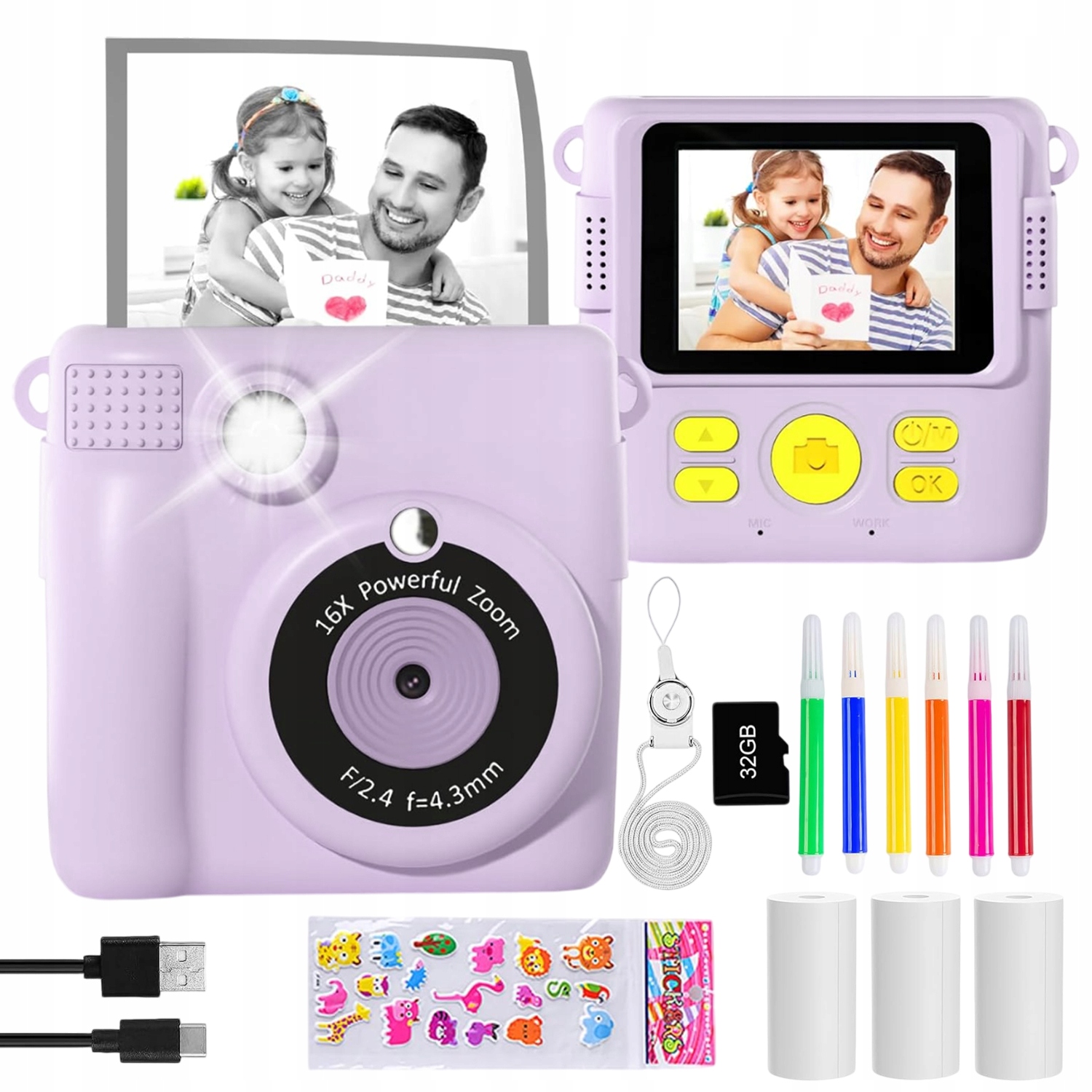 Tisk Mini Termální Tiskárna Instantní Fotoaparát 32 Gb 3 Role Sada