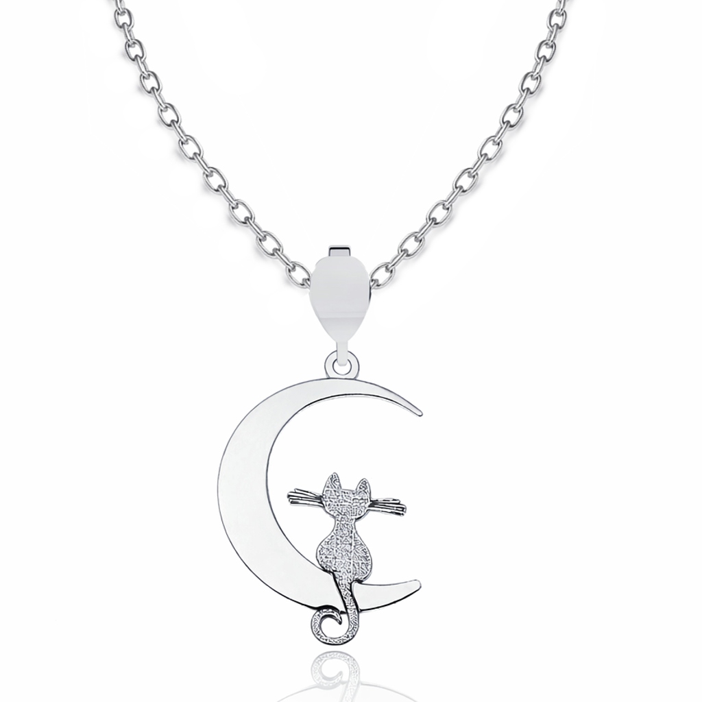 Stříbrný náhrdelník Spletenec Ankier Kočka na měsíci Stříbro ryzost 925