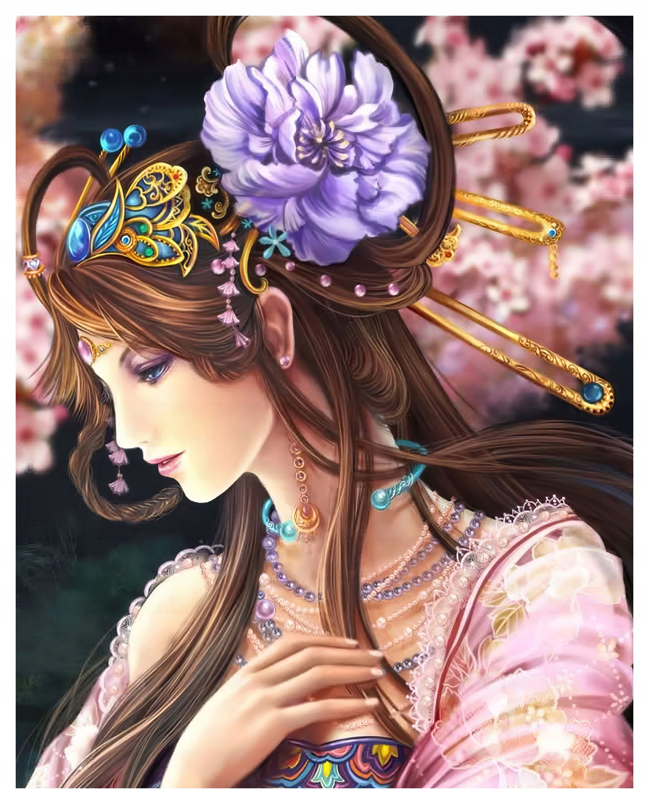 Diamantová Výšivka Diamond Painting Mozaika Japonská žena 45x55 Sada 5D