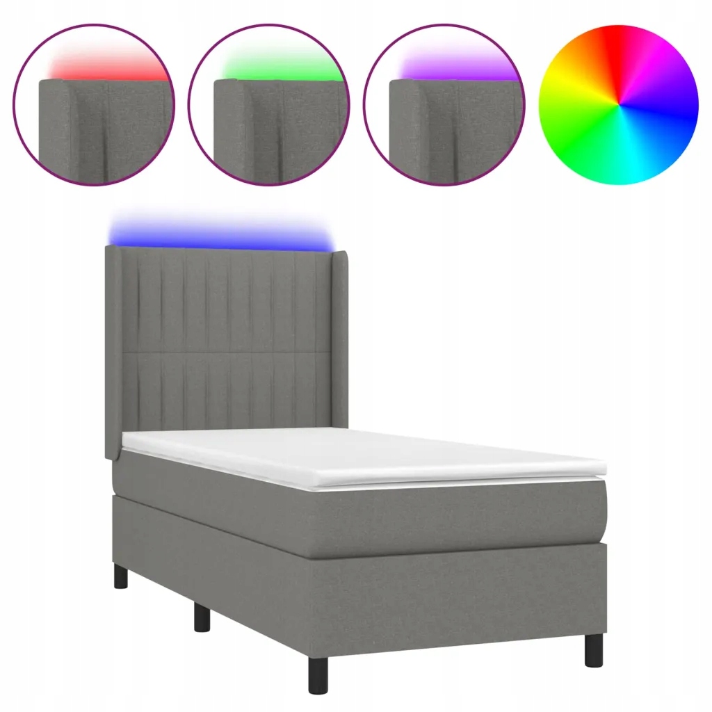 Kontinentální postel s matrací a Led diodami, tmavě šedá, 203x93x118/128
