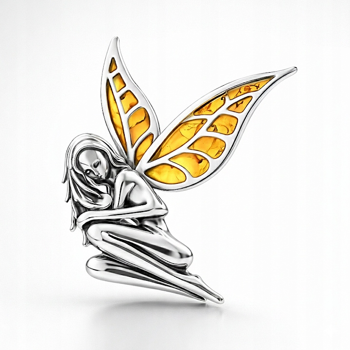 Stříbrný Andělský Přívěsek S Jantarovými Křídly