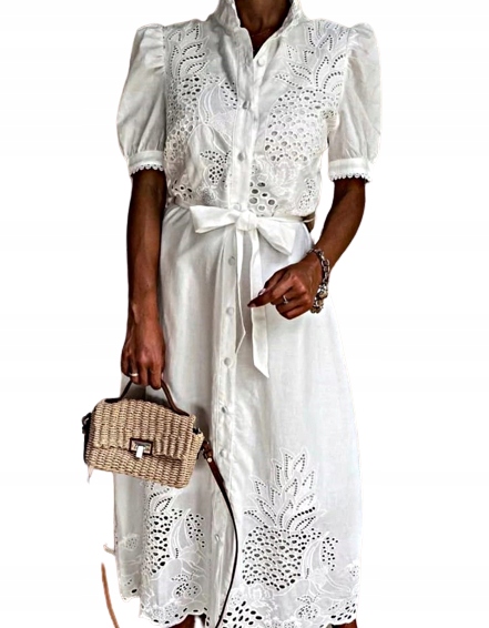 Bílé boho Šaty MD Bavlna Knoflíky velikost XL, velikost 42, cestovní léto, celoročně