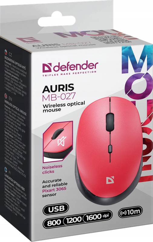 MYSZ DEFENDER AURIS MB-027 RF SILENT CZERWONA OPTICAL — 11