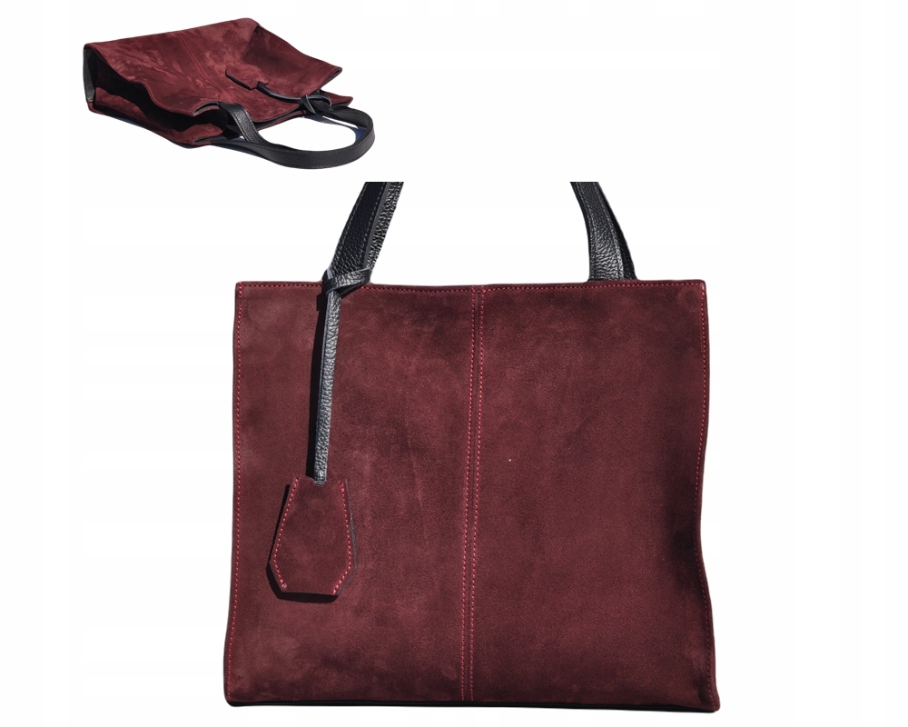 

Włoska Torebka Shopper Skórzana A4 Bordowa