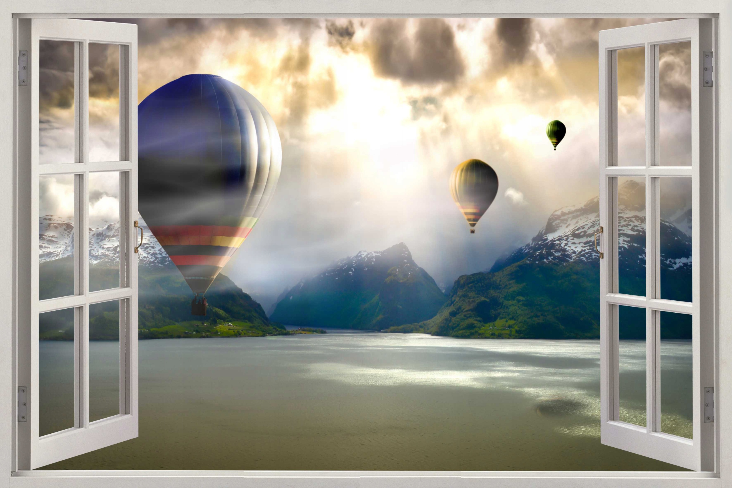 

Fototapeta Okno Krajobraz 3D Balony Góry 336wzorów