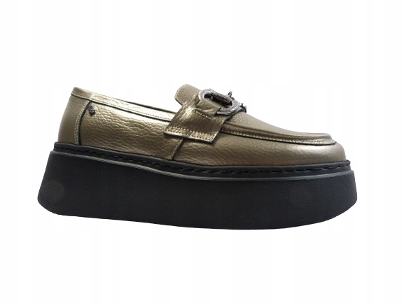 Metalicky zlaté dámské mokasíny, dámské polobotky na platformě Karino 40