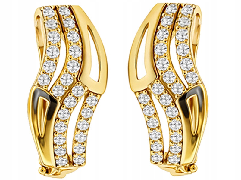 Zlaté náušnice 585, moderní ažurový vzor s bílými zirkony jako dárek
