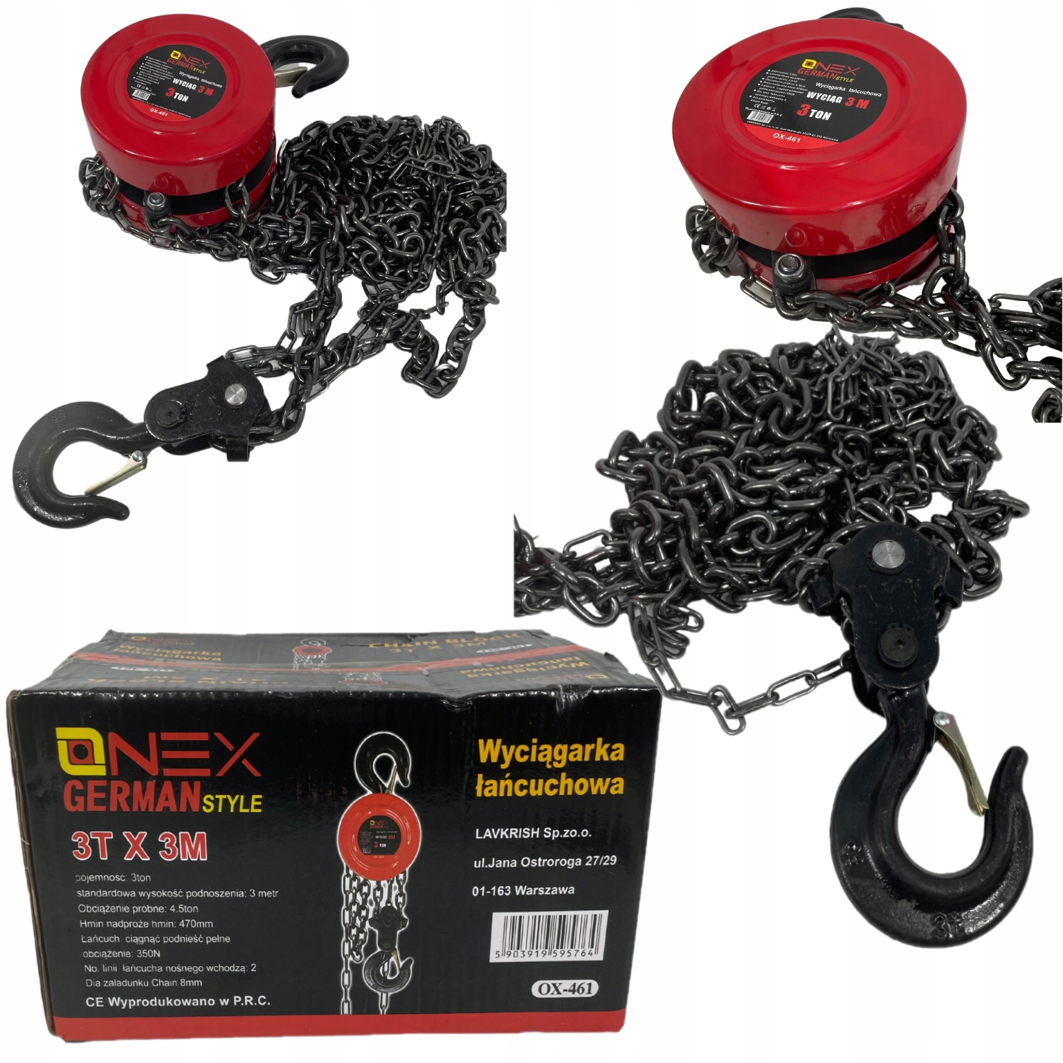 WCIĄGARKA WYCIĄGARKA ŁAŃCUCHOWA RĘCZNA 3 TONY 3T