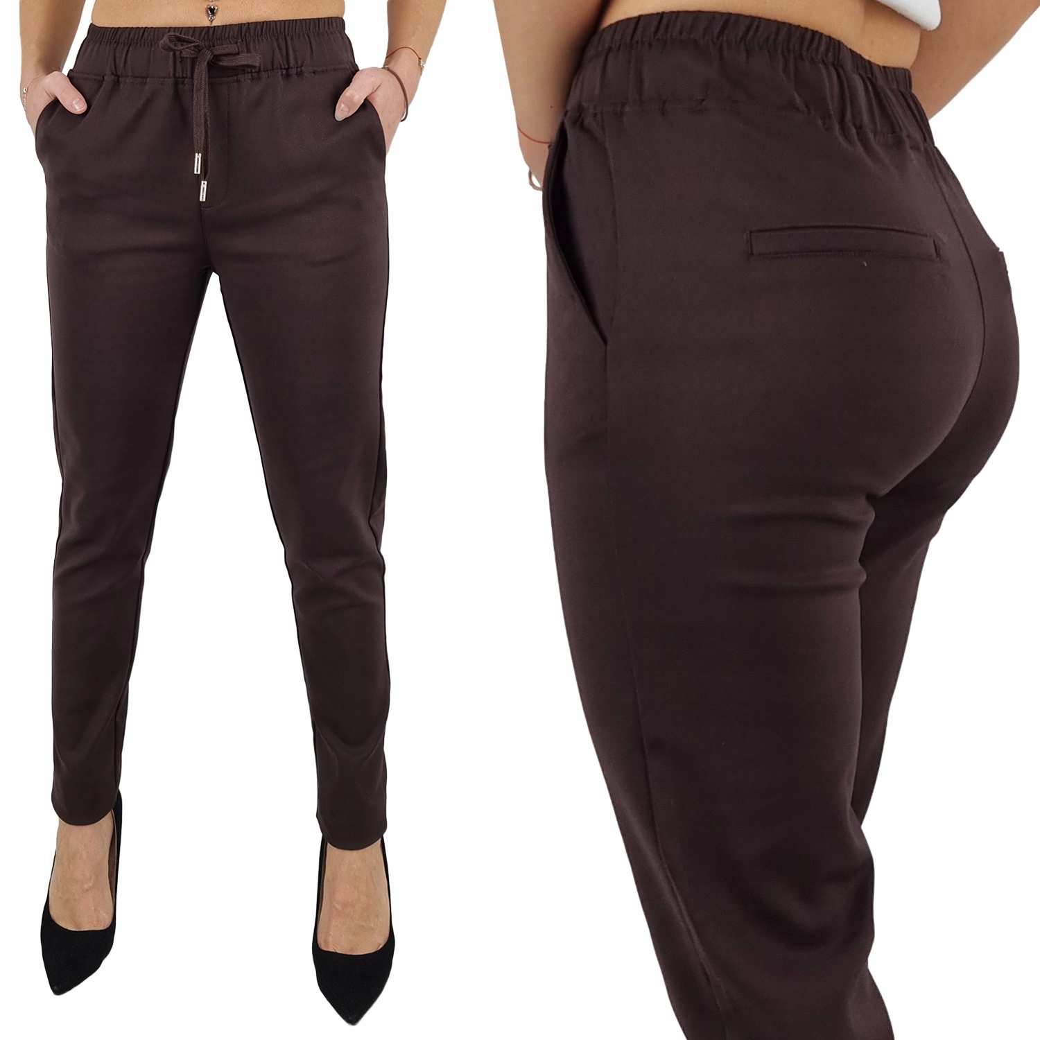 #damskie Spodnie Freesia Gumka Długie Wiązane Czekolada