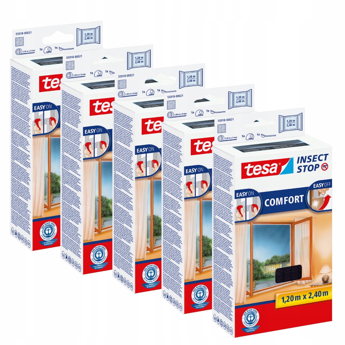 Tesa Moskitiera siatka okienna na taśmę rzepową wysokie okno 1,2x2,4m x5