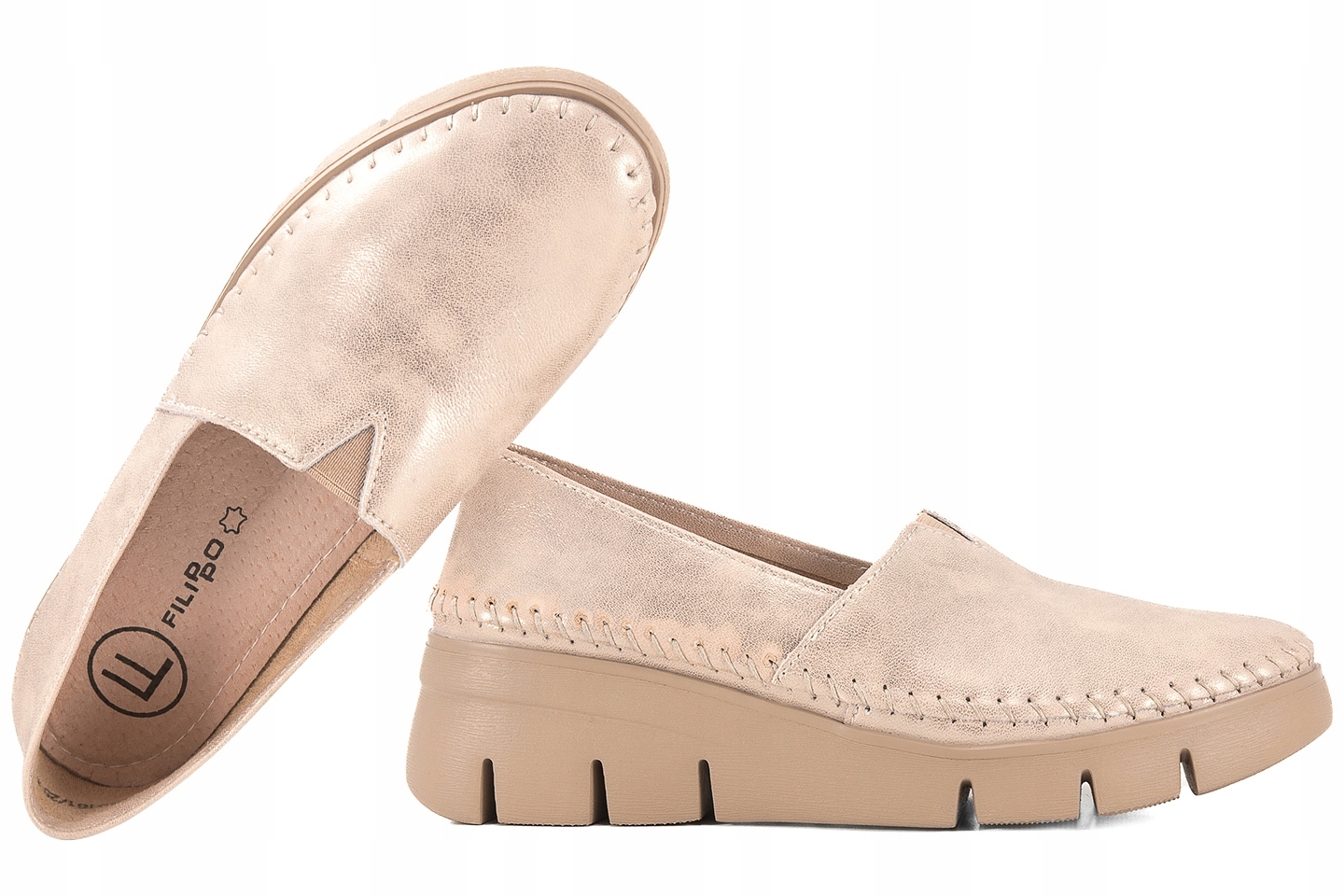 Filippo DP6161 Dámské Mokasíny Polobotky Na Platformě Kožené béžová Zlatá 41