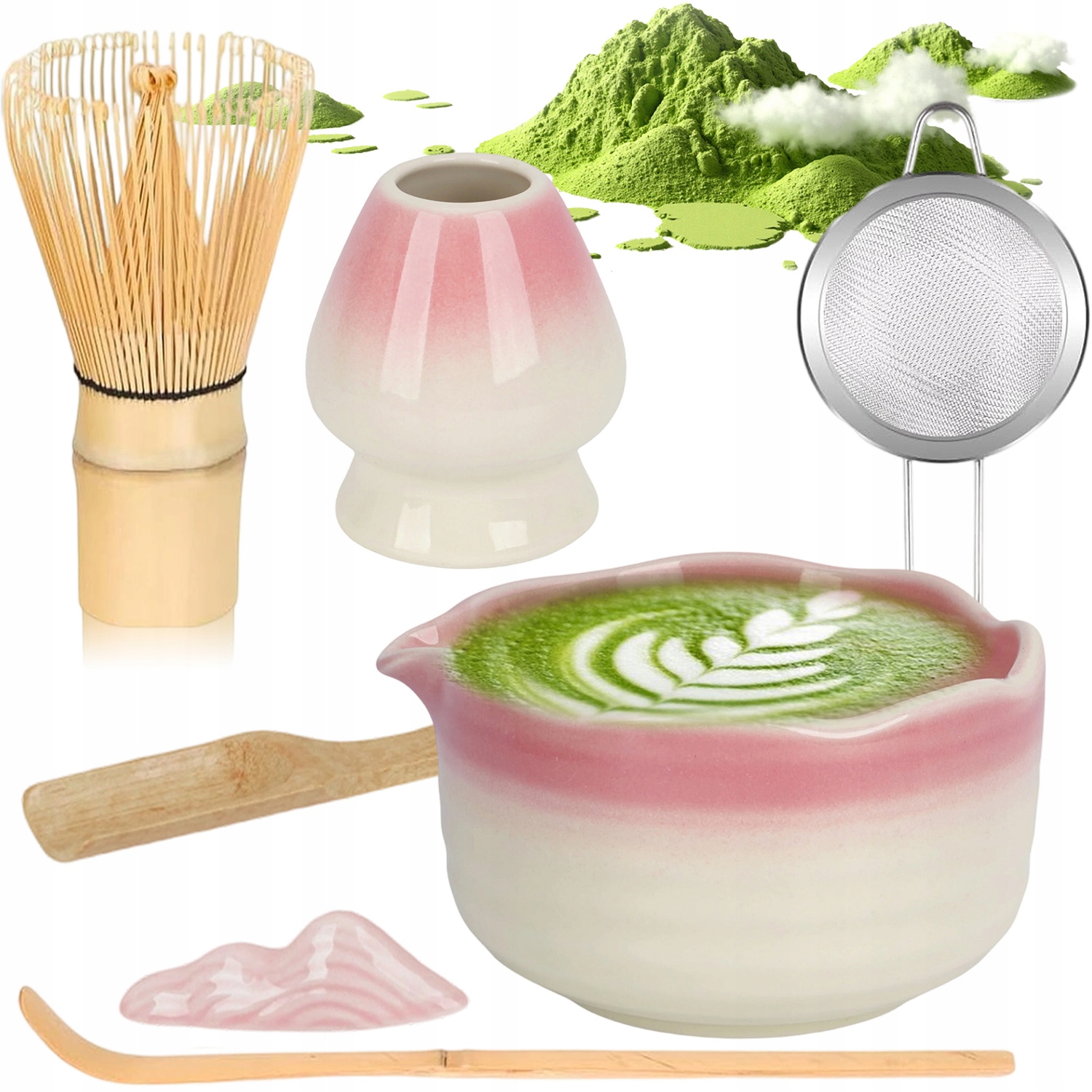 Zestaw Prezentowy Do Herbaty Matcha 7-CZĘŚCIOWY Zestaw Podstawka Łyżeczka