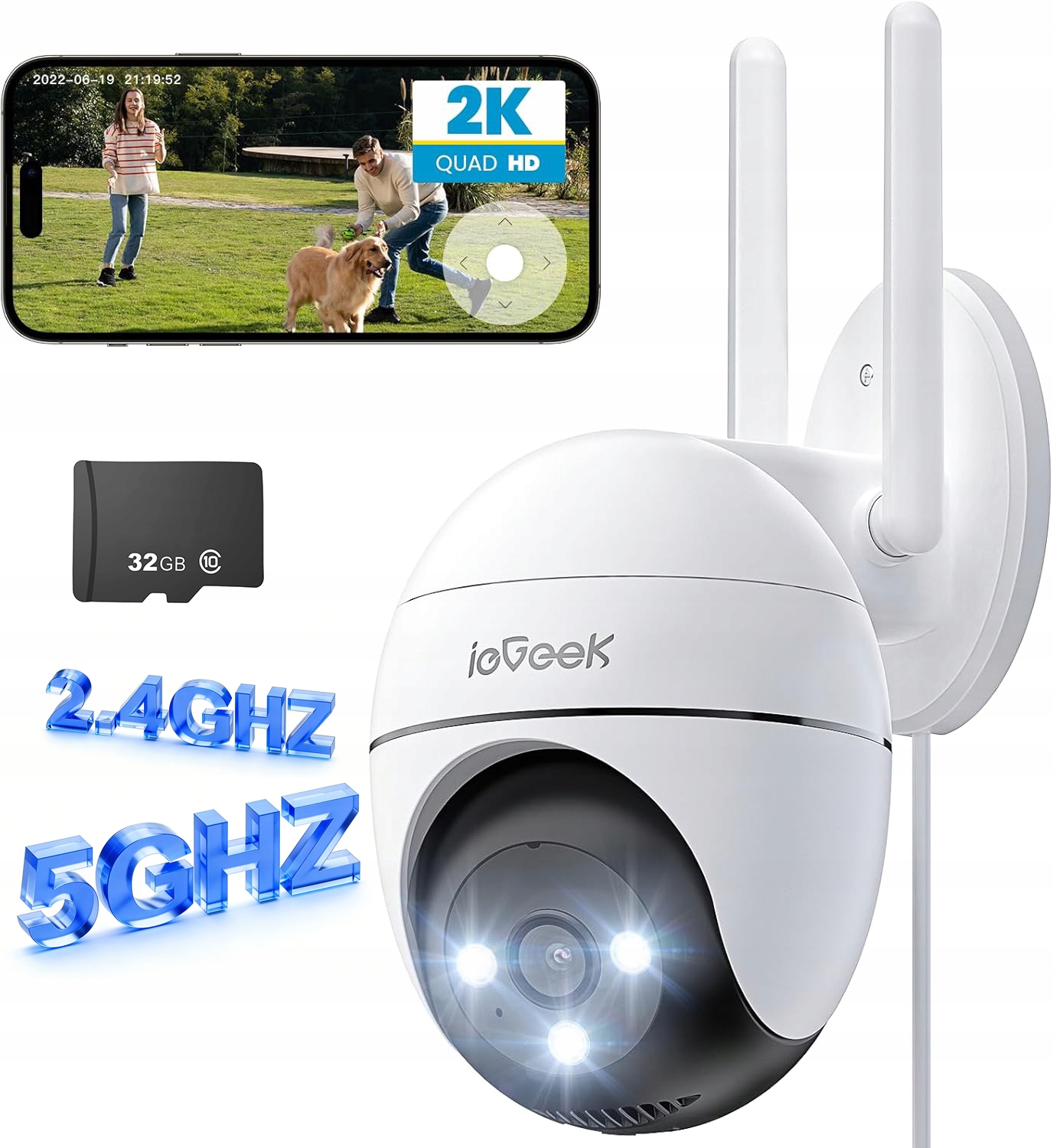Venkovní otočná kamera 5G WiFi Ip 3MPx 2K Audio, Detekce Postav, 32G