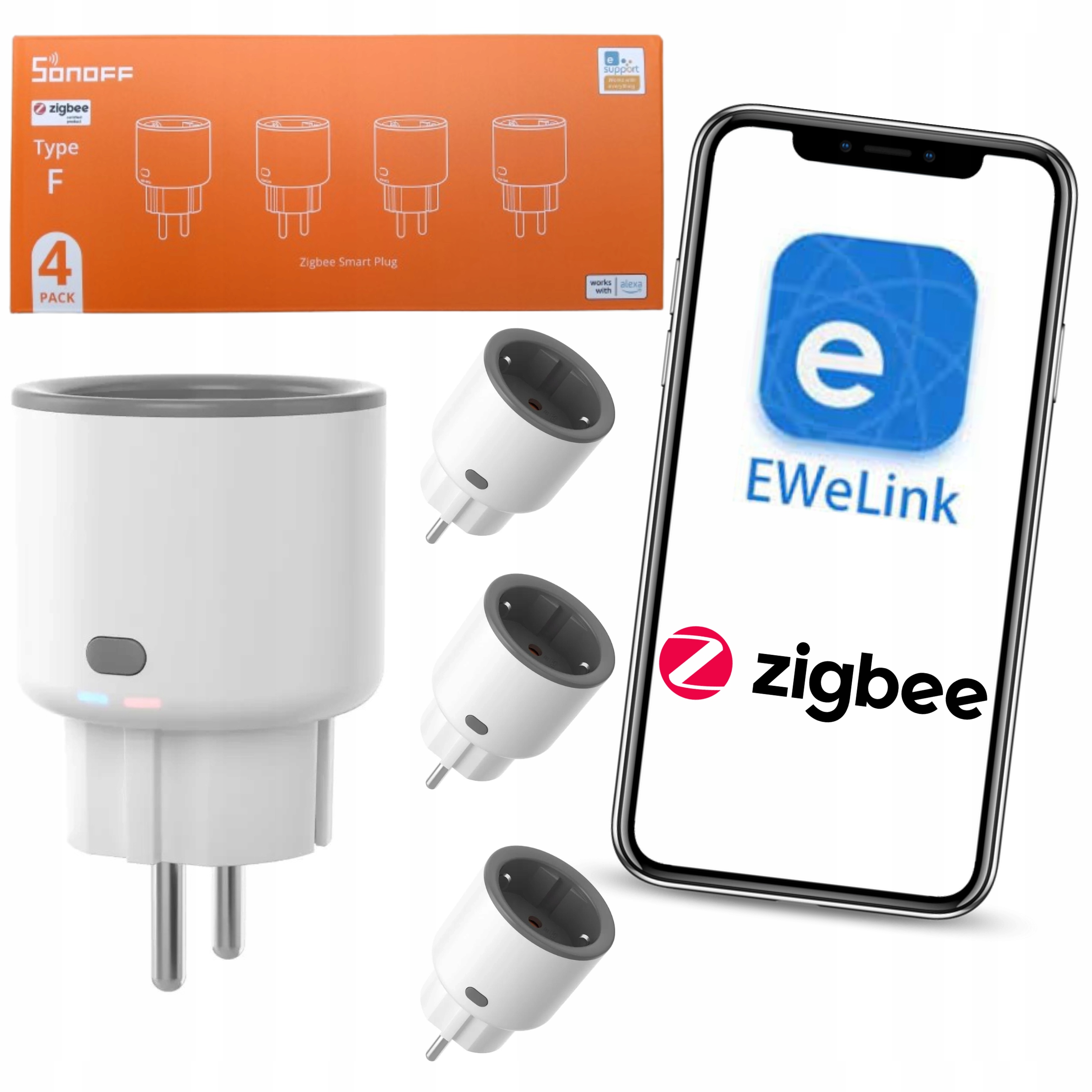 Gniazdko Sonoff Zigbee Ewelink Smart Pomiar Watomierz Przełącznik 16A 4 Szt