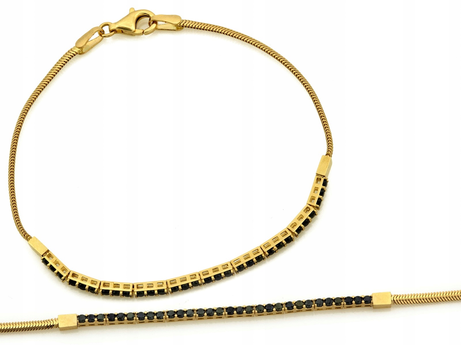 Zlatý náramek 585, silné lanko, černé zirkony 18 cm na Valentýna 2.88 g