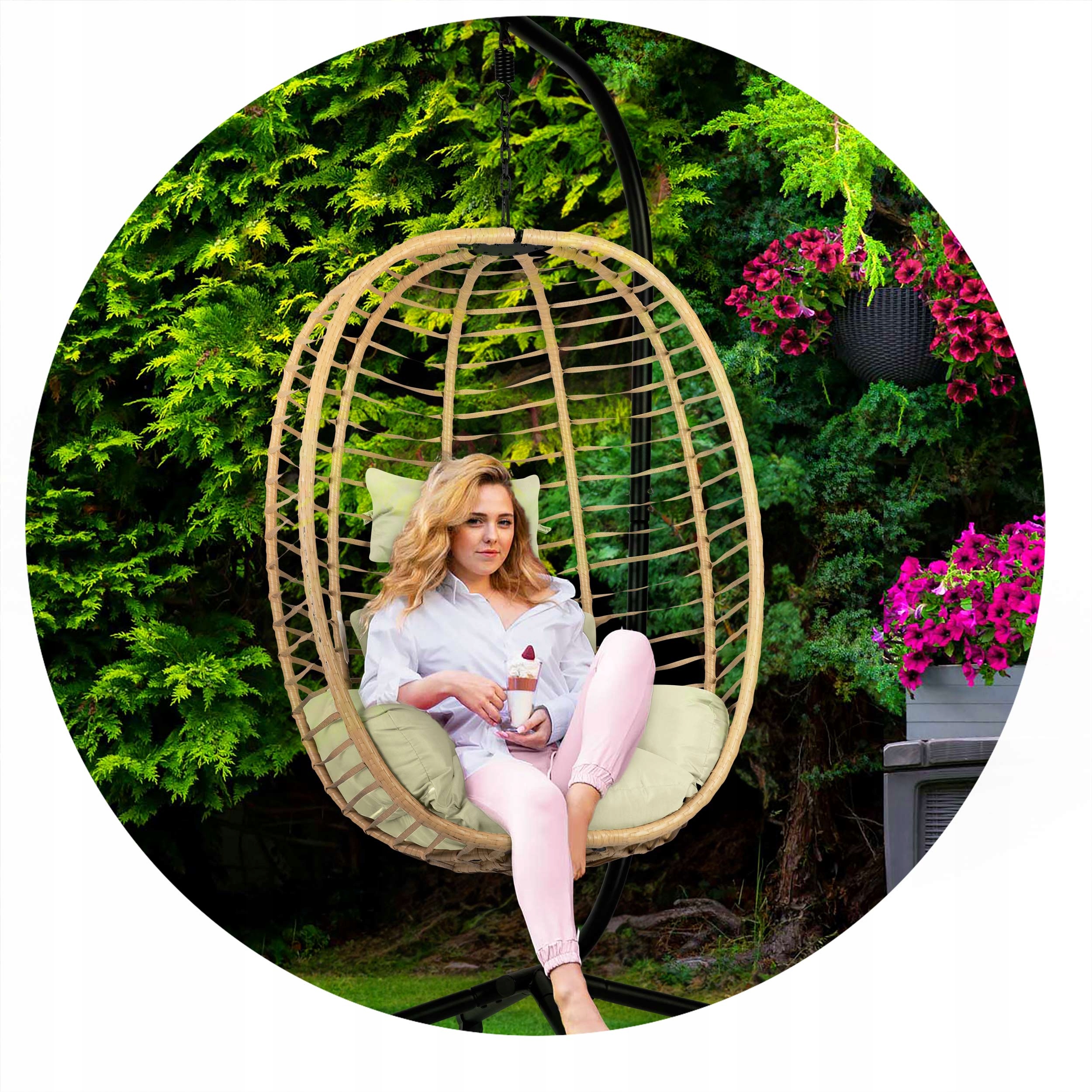 FOTEL WISZĄCY BUJANY OGRODOWY KOSZ KOKON SKŁADANY Styl skandynawski