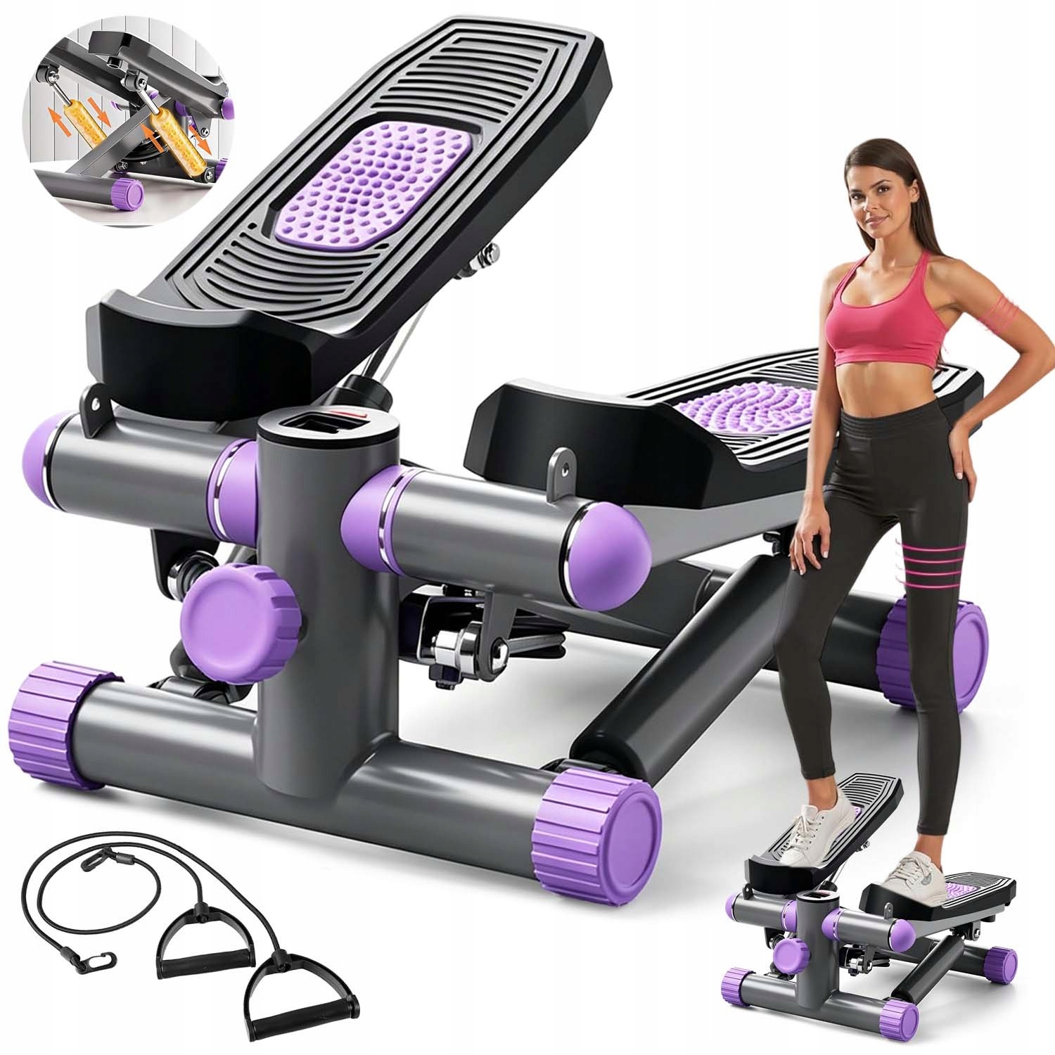 Stepper Steper Jednoduchý S Posilovacími Lany, LCD Počítadlo, Regulace Fitness