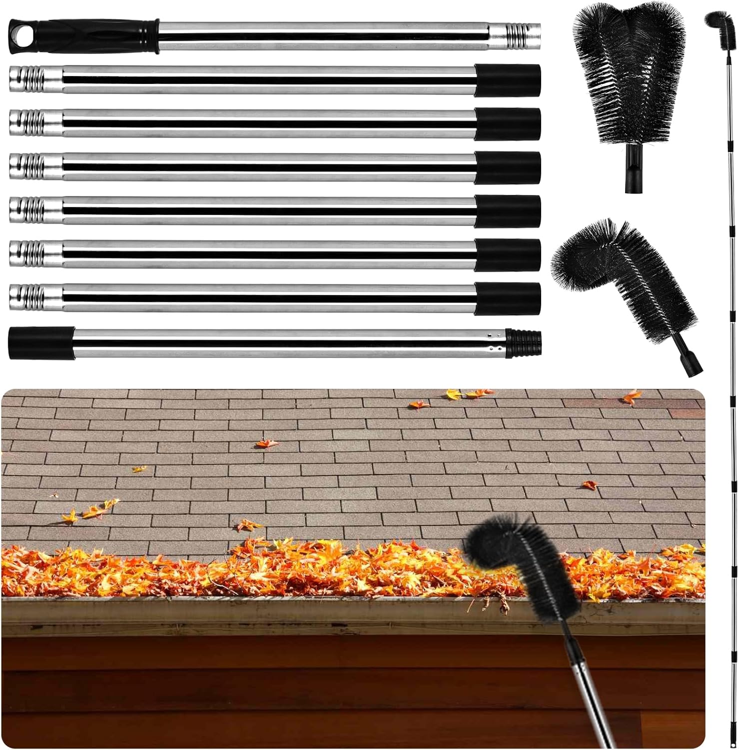 Levně Skládací Okapový Kartáč S 8 Protiočními Hlavicemi, 2 Čisticí Hlavice