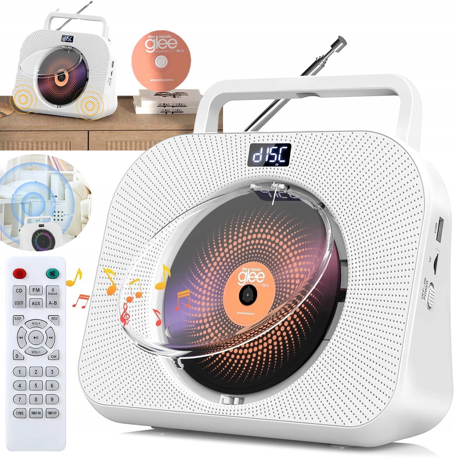 Přenosný CD Přehrávač S Bluetooth Reproduktorem, Led Obrazovka, 5 Nastavitelných Režimů