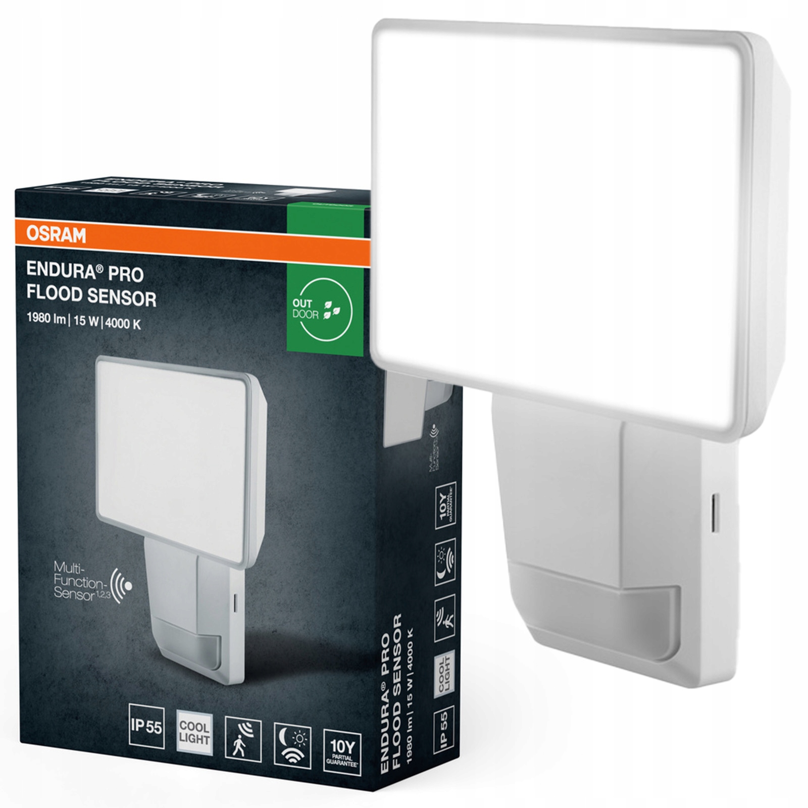 Led venkovní reflektor s senzorem pohybu soumraku 15W 4000K IP55 Endura