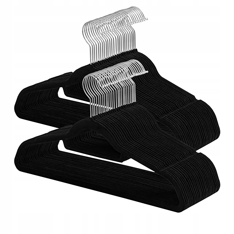 

50x Wieszaki Na Ubrania Czarny Wieszak Aksamitny