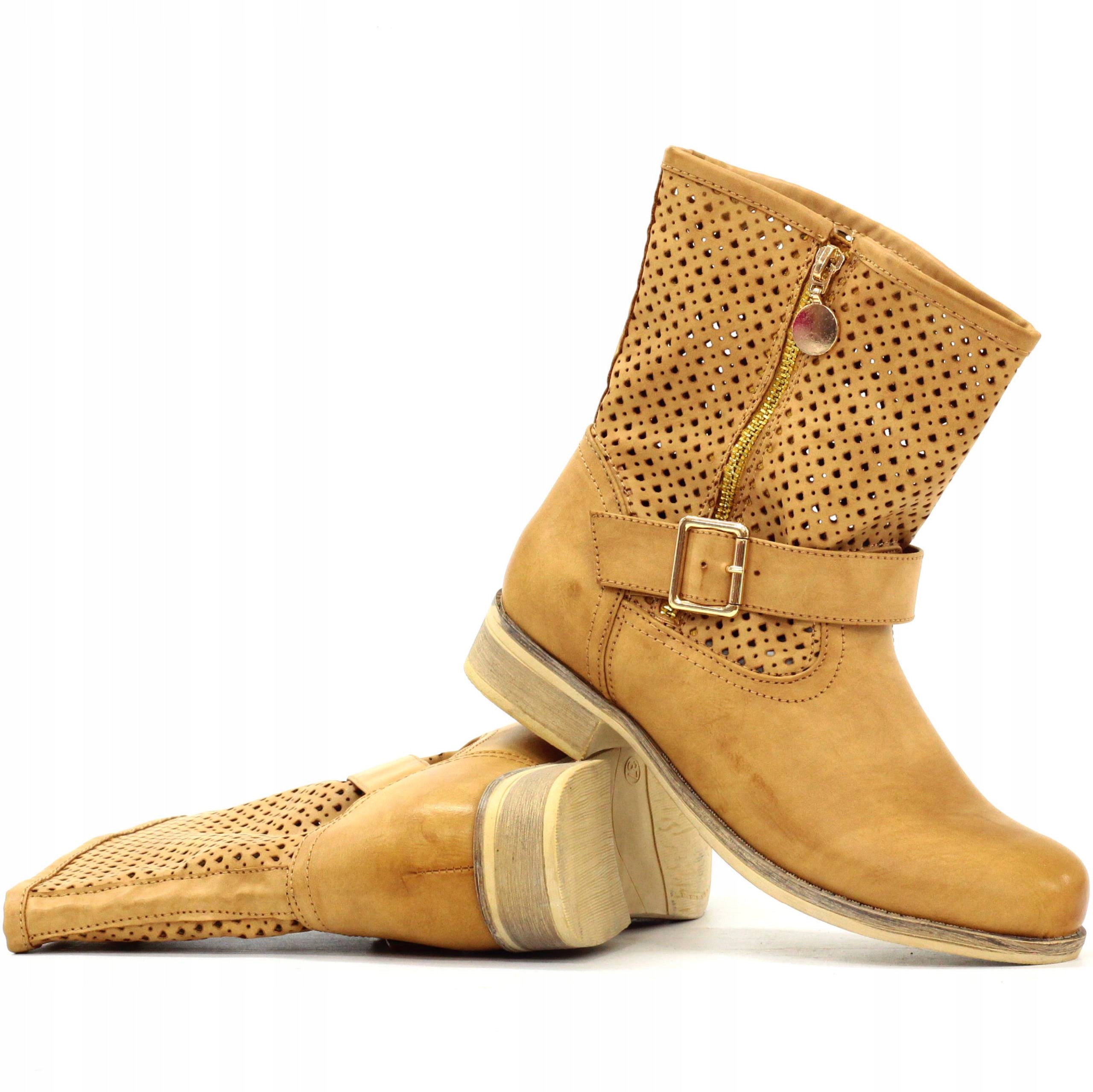 BOTKI DAMSKIE BUTY AŻUROWE BUTY PŁASKIE WIOSENNE Rozmiar 39