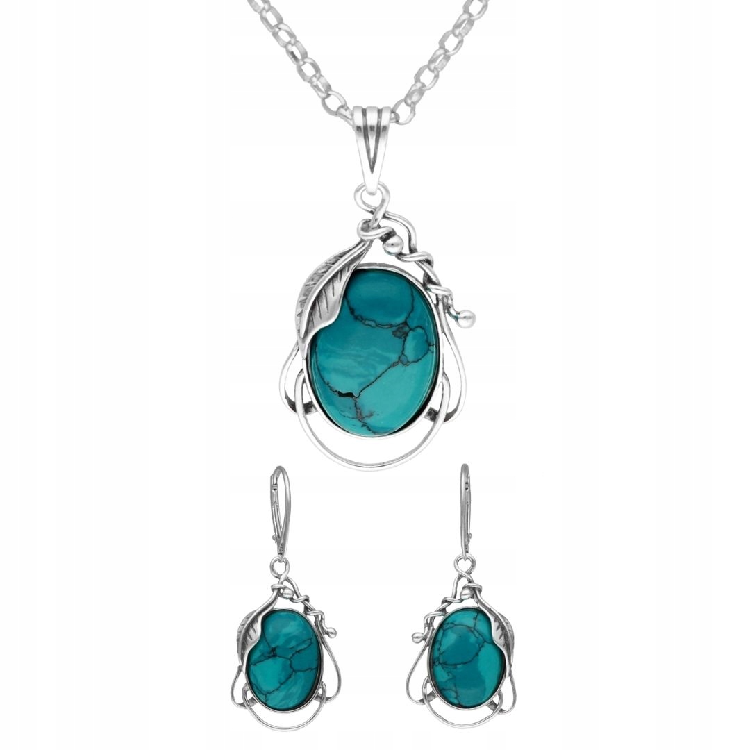 Stříbrný komplet s chryzokolou s rostlinným motivem