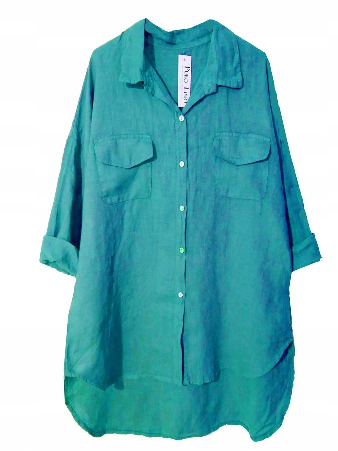 TUNIKA KOSZULA LEN LNIANA ASYMETRIA SAFARI VOGUE 40 42 44 46 MILANO ITALY