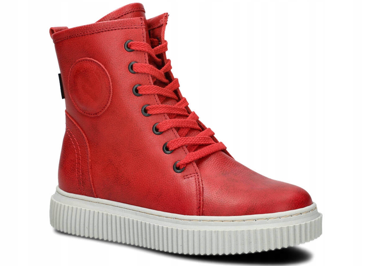 Nagaba 393 Červená Pohodlné, Zateplené, Kožené, Polské Dámské Boty