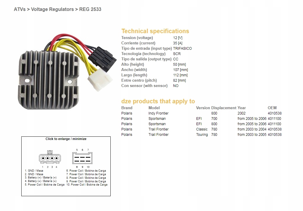 Dze Patrí Regulátor Napätia Polaris Sportsman Efi 700/780/800 '05-'06 (12V/35A)