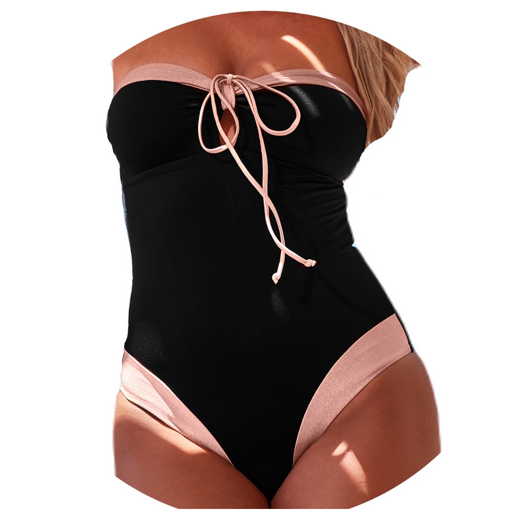 Jednodílné plavky Lei 027 černé s růžovými vložkami 70C