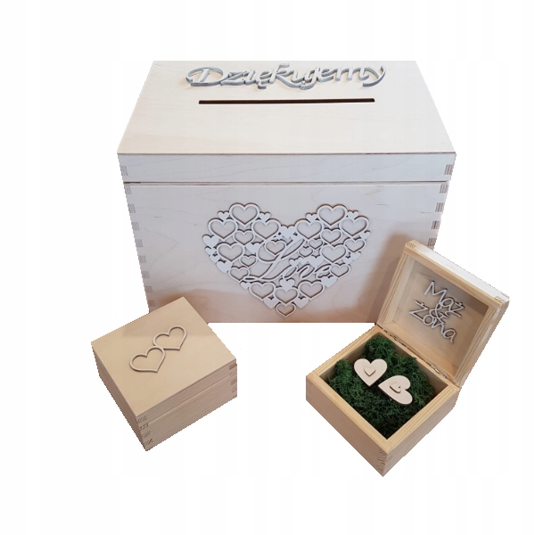 KOMPLET PUDEŁKO NA KOPERTY + NA OBRĄCZKI ŚLUB NATU