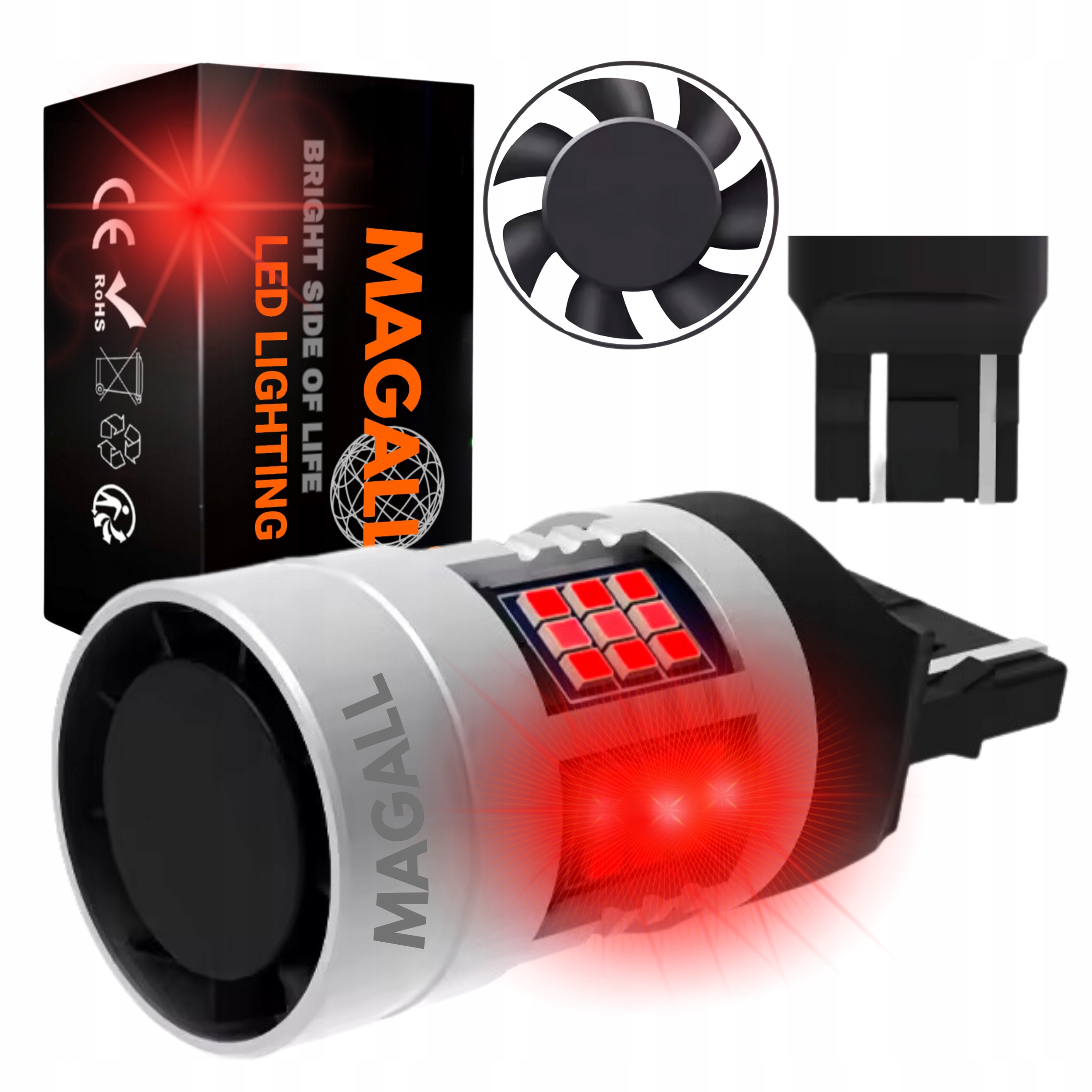 Żarówka Led W21/5W T20 7443 Magall Fan-can Canbus Czerwone Mocne Stop