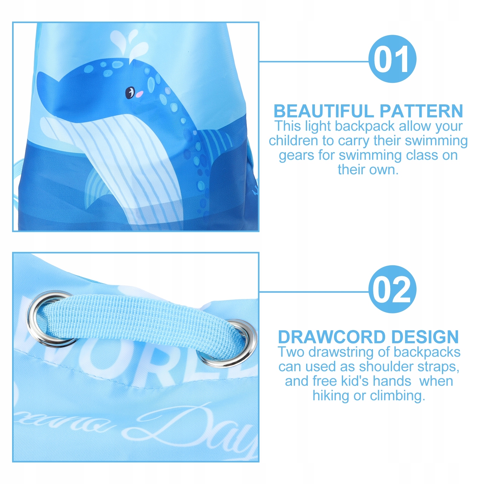 TORBA BASENOWA DLA DZIECI PLECAK PLAŻOWY TORBA ŚCIĄGANA SZNURKIEM Wzór dominujący bez wzoru