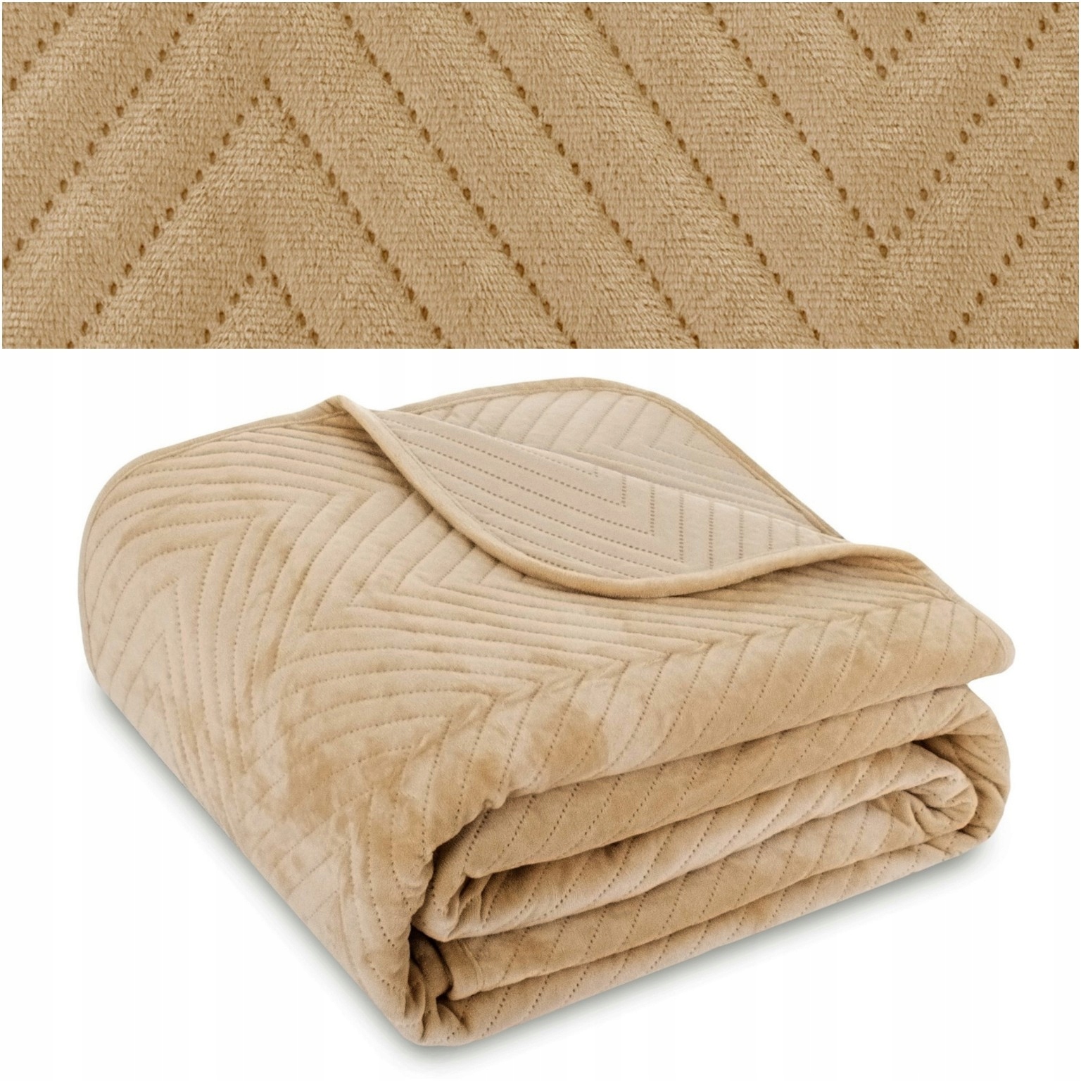 Přikrývka na postel pohovka 200x220 prošívaná jedle Welur Caden Béžová