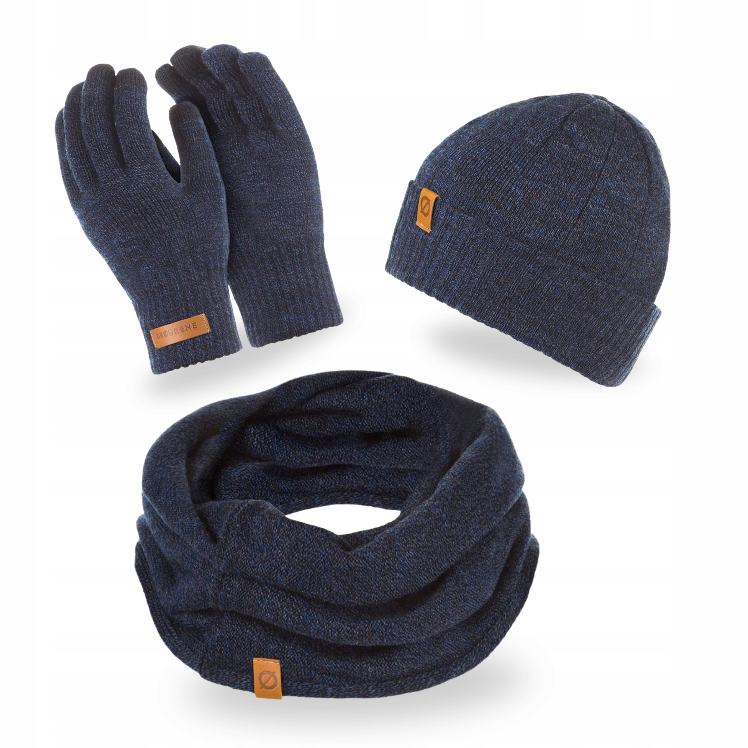 Pánský set Čepice Klasická Nákrčník Zavinovací Rukavice Brodrene Tmavě modrá