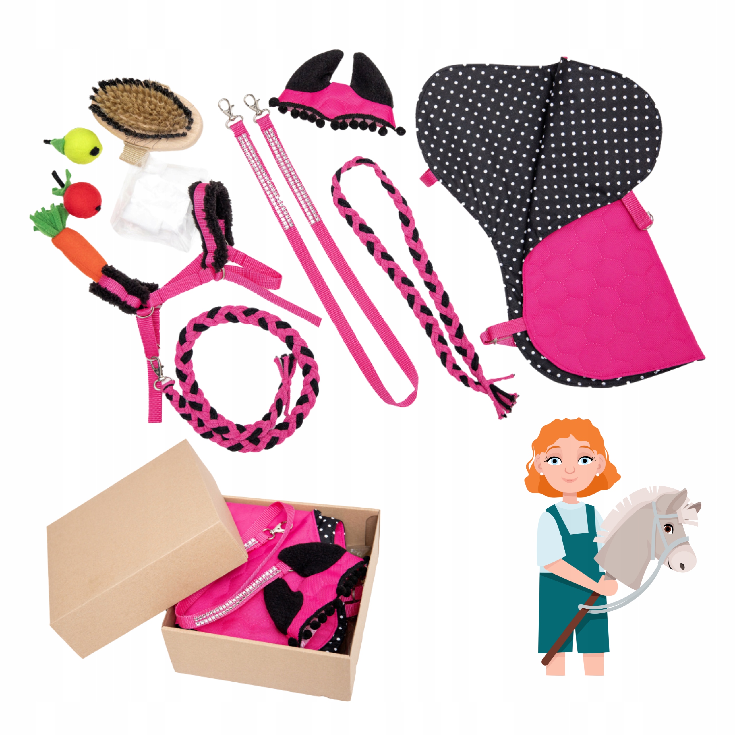 Zestaw akcesoriów nr1 Elementów do Jazdy Hobby Horse 11w1 A4 Kolor Różowe