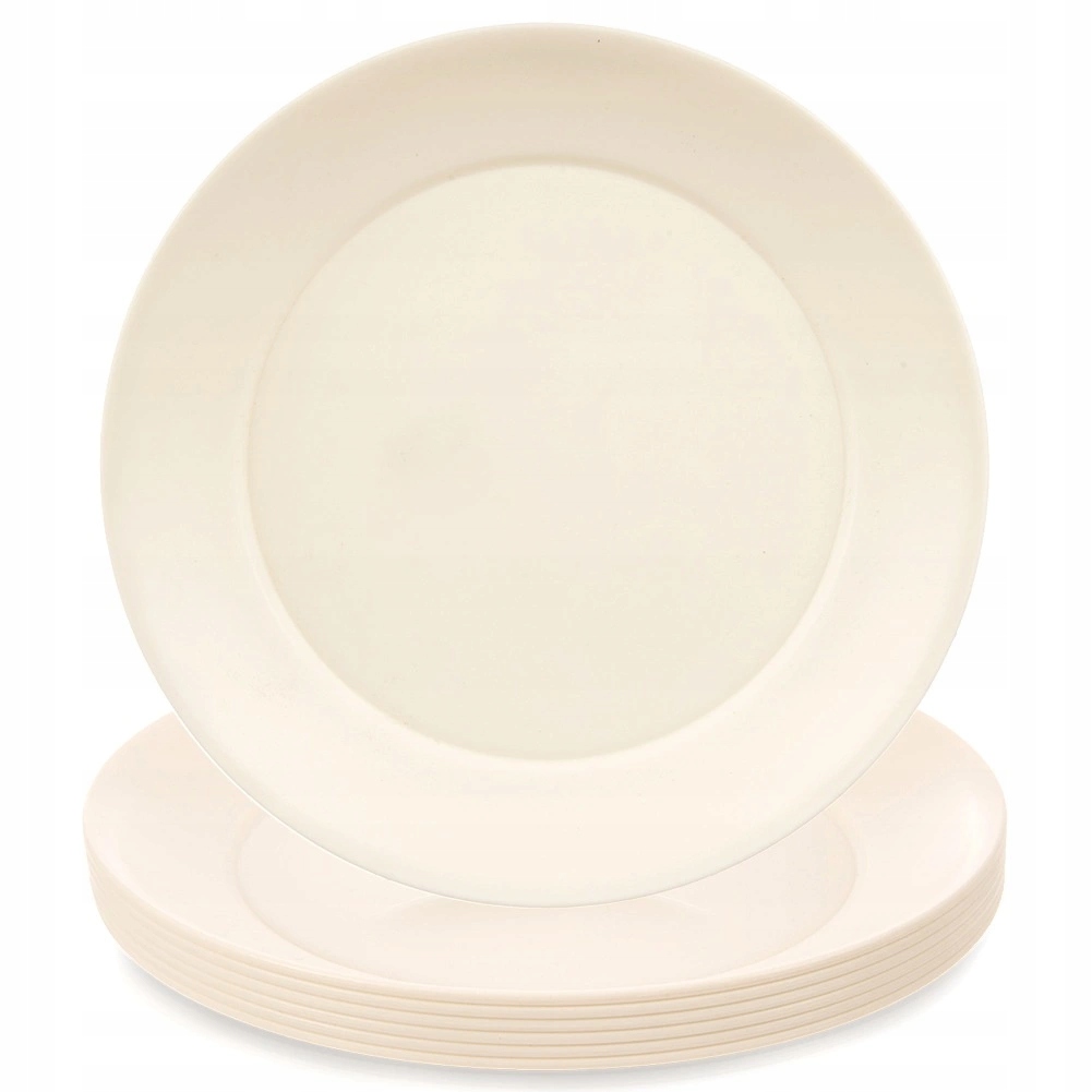 Zestaw 6 Talerzy Obiadowych 23,5 cm Kremowe Plastikowe Piknik