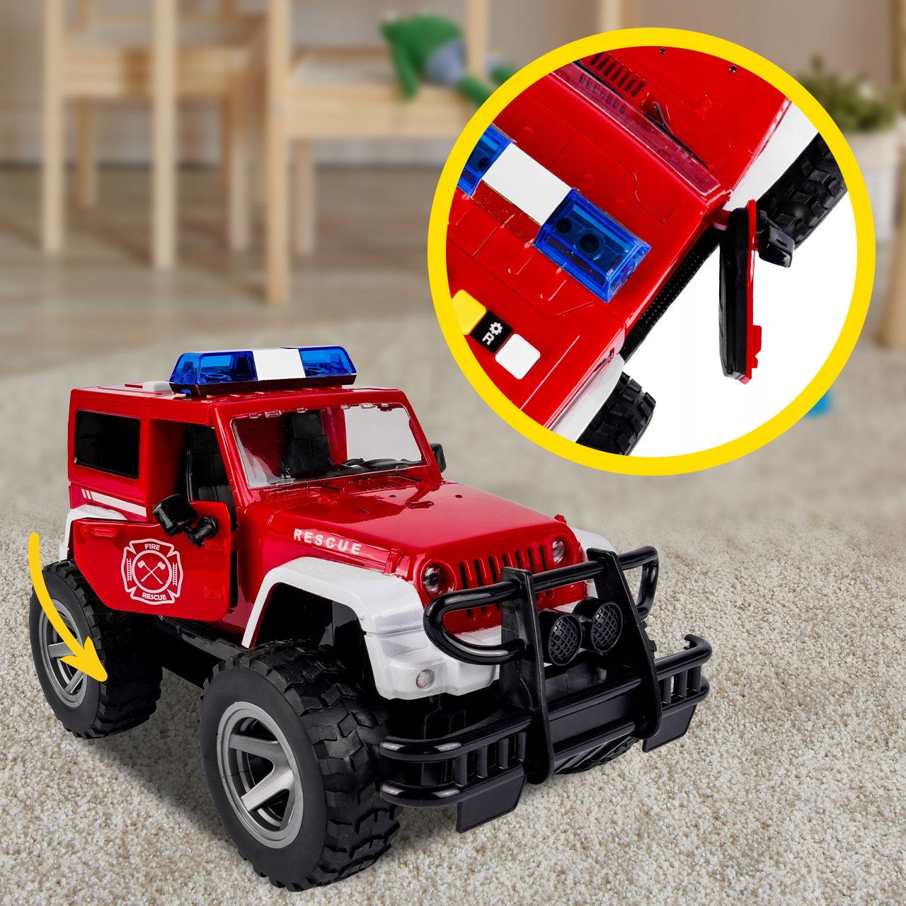 AUTO JEEP RATUNKOWY POJAZD NAPĘD DŹWIĘKI ŚWIATŁA OTWIERANE DRZWI DLA DZIECI Bohater / Bajka brak