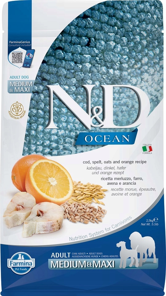 Farmina N&amp;d Ocean Dog adult Codfish suché krmivo pro psy 2,5 kg