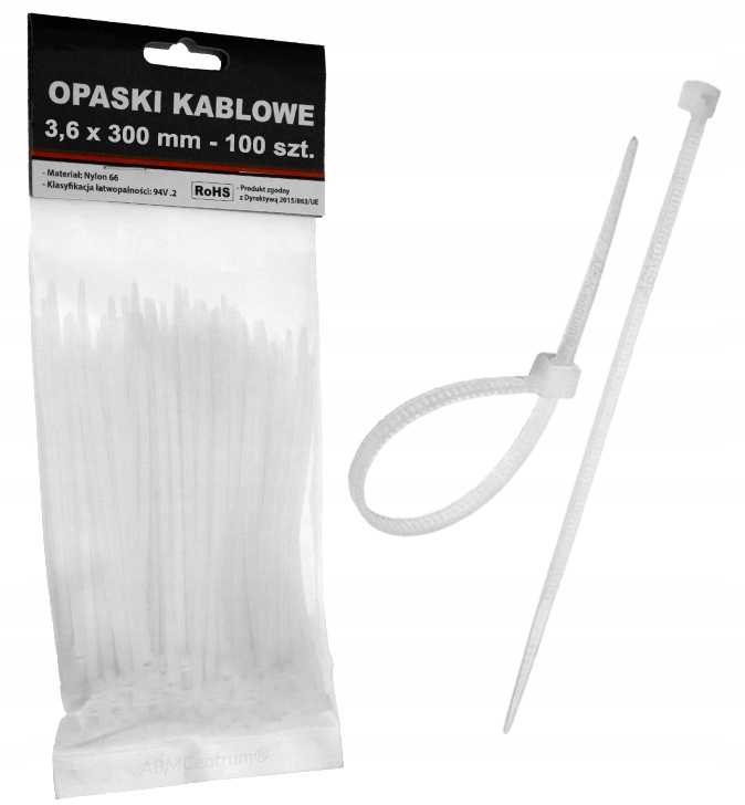 OPASKI ZACISKOWE 300x3,6mm 100szt OBEJMY KABLOWE