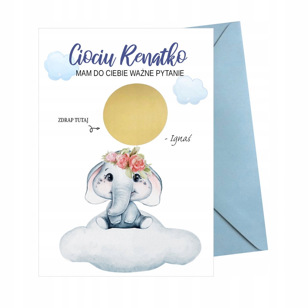 PROŚBA O ZOSTANIE MATKĄ CHRZESTNĄ słonik błękit Kolor dominujący niebieski