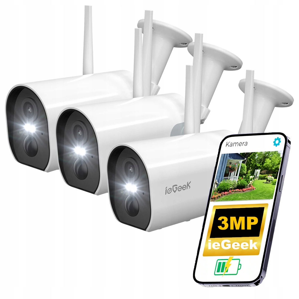 3 kusy Kamera na baterie Bezdrátová Ip Wifi 2K s barevným nočním viděním