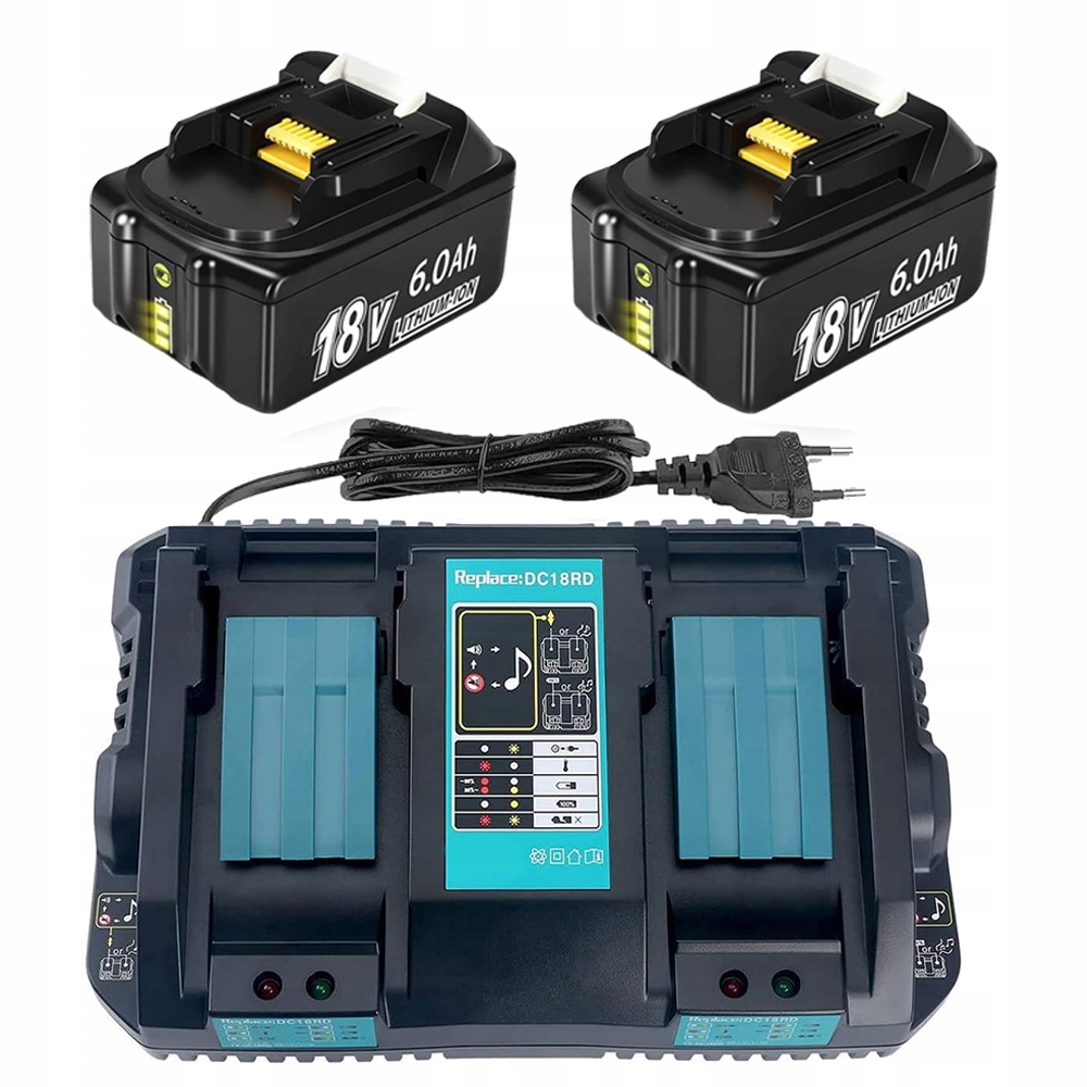 2x Akumulátor Li-ion 18V 6,0Ah Do BL1860 BL1860B Rychlonabíječka DC18RD