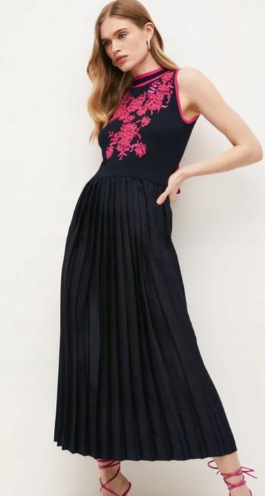 Karen Millen Sukienka Plisowana Granatowa M Mza