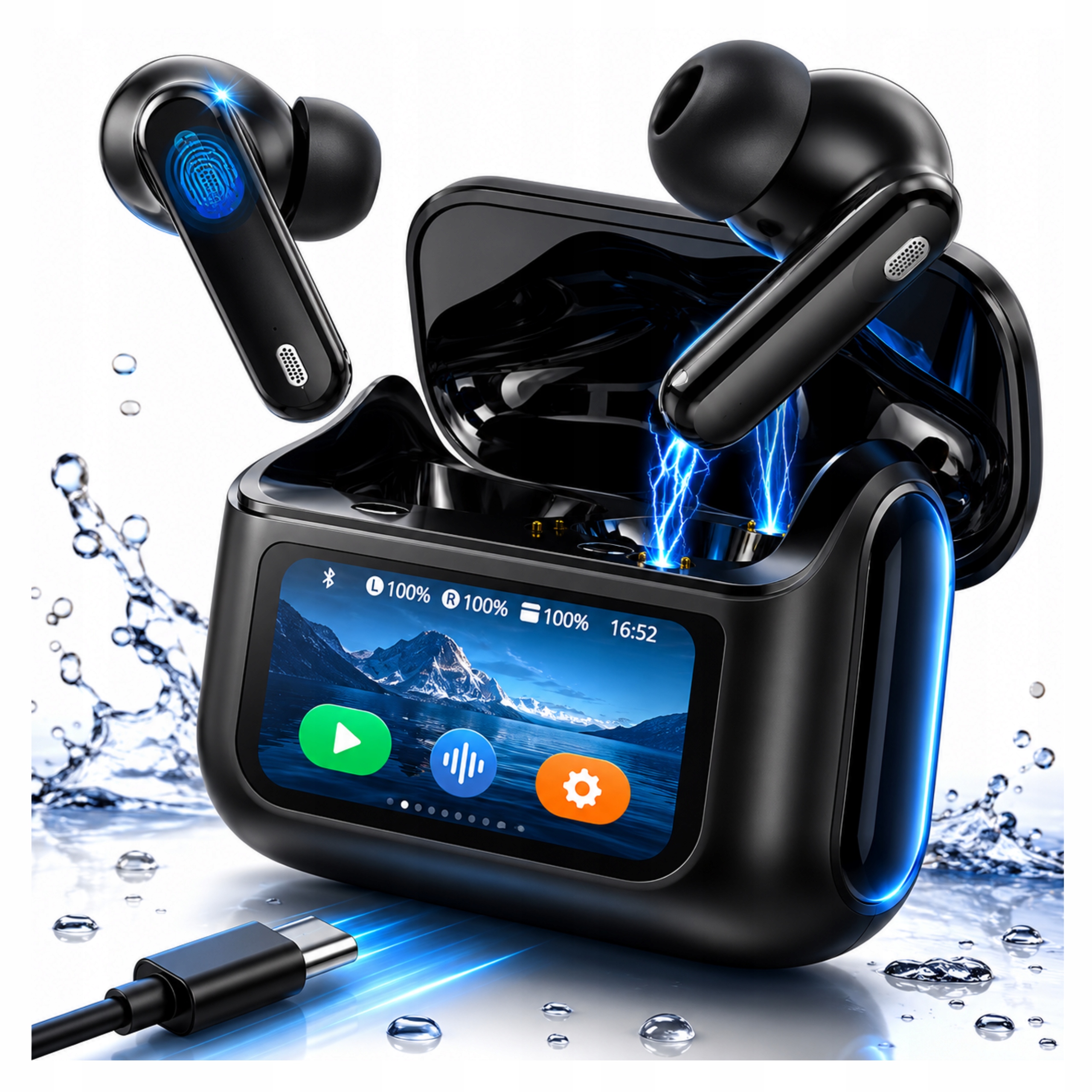 Bezdrátová sluchátka do uší Bluetooth Dotykový displej Smart Case
