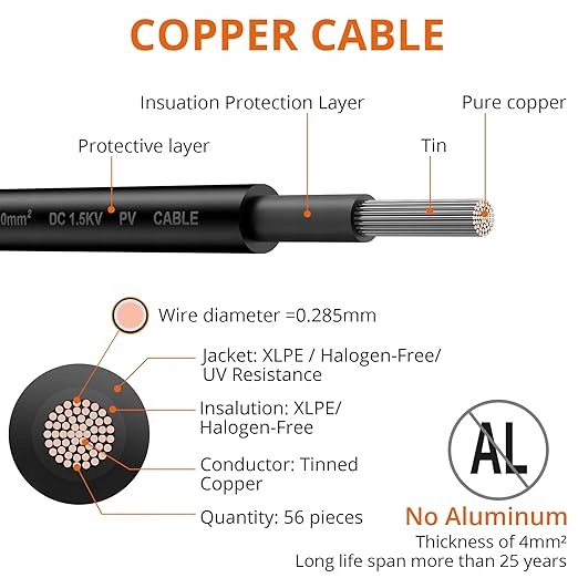PRZEDŁUŻACZ KABEL SOLARNY 3M 4MM2 12AWG DO PANELA ZŁĄCZE MĘSKIE I ŻEŃSKIE Kod producenta Kabel do paneli solarnych